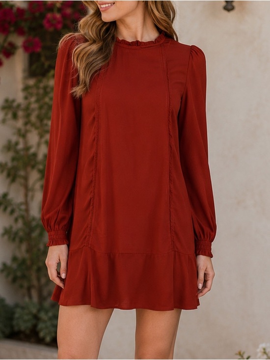 Zara Dresses & Skirts - ZARA Trafaluc Red Long Sleeve Mini Dress Size Medium
